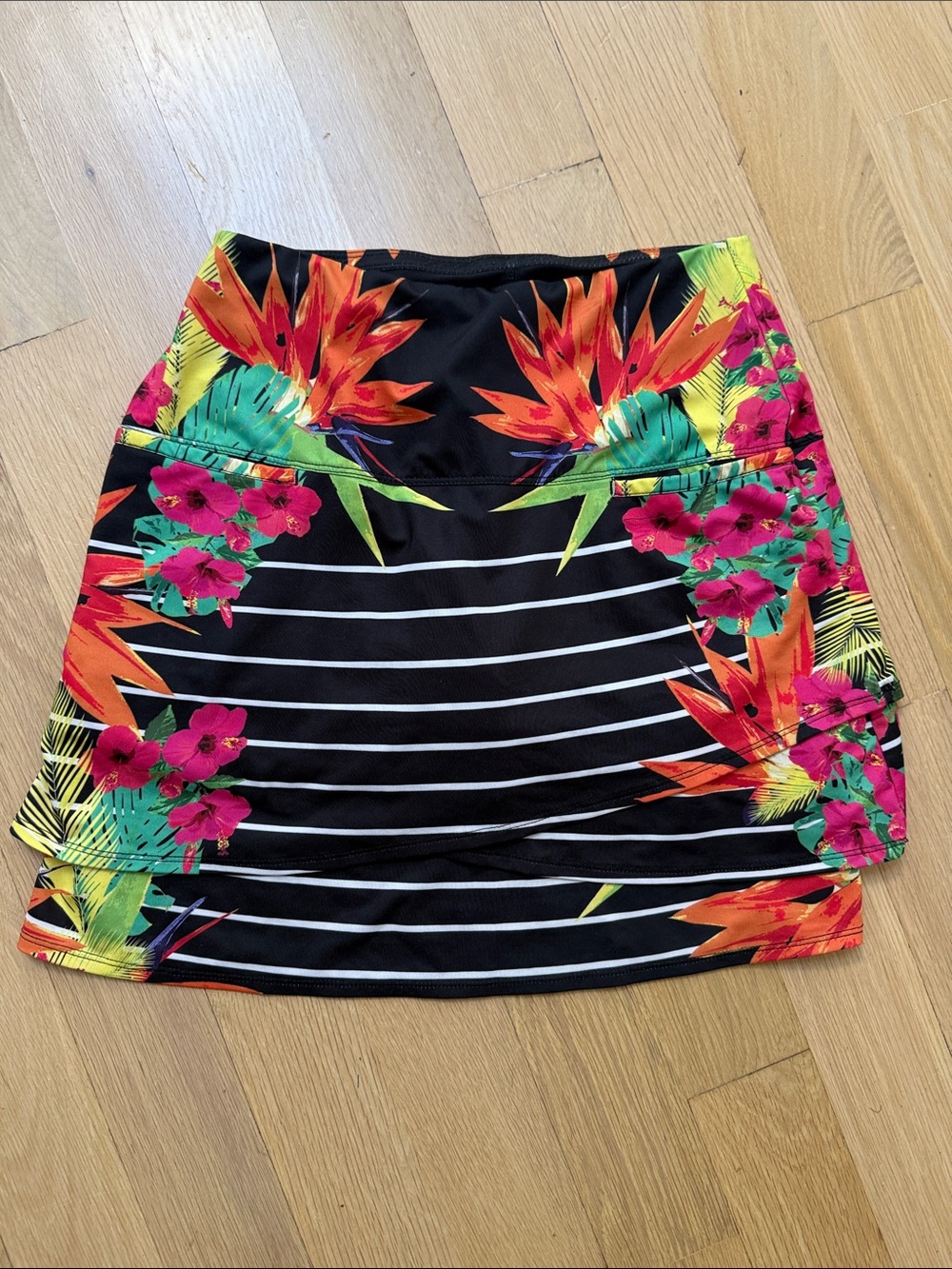 Lucky in Love Tropical Floral Black Striped Women's Skirt